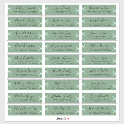 Groene Huwelijksuitnodiging Adreslabels met Loofpr Sticker (Vel)