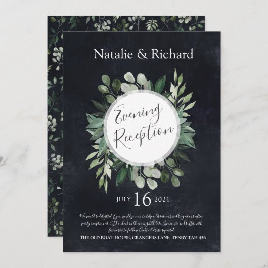 Groene Huwelijksuitnodiging, Avondreceptie Kaart (Voorkant / Achterkant)