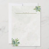 Groene huwelijksuitnodiging, met vaste gouden tite save the date (Achterkant)