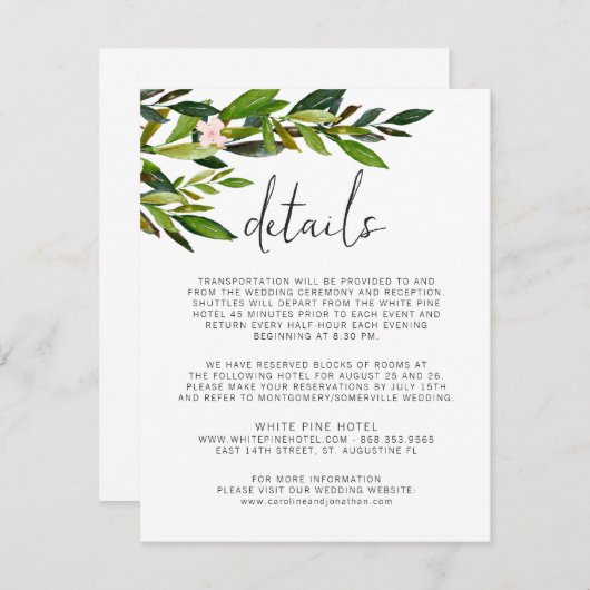 Groene Huwelijksuitnodiging Set Enclosure Card Informatiekaartje (Voorkant / Achterkant)