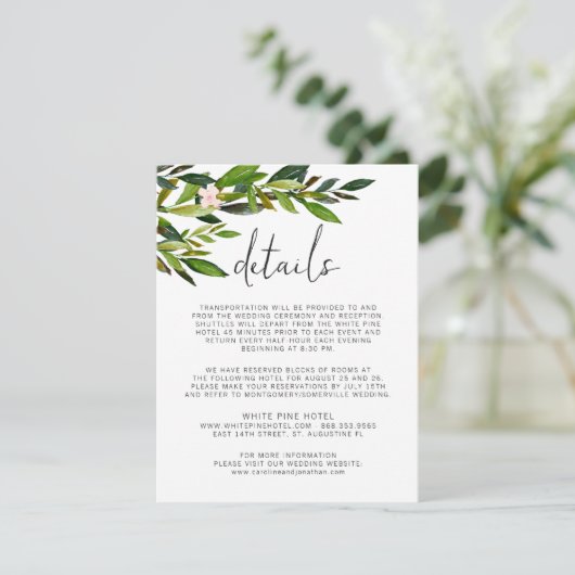 Groene Huwelijksuitnodiging Set Enclosure Card Informatiekaartje (Staand voorkant)