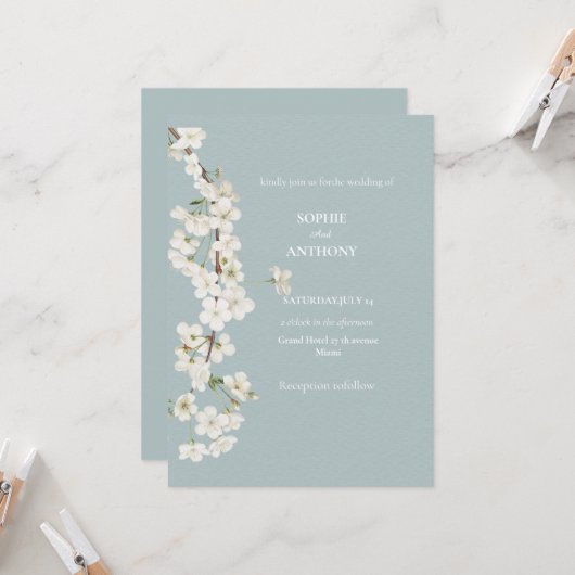 Groene Huwelijksuitnodiging Set  Kaart (Voorkant / Achterkant in situ)