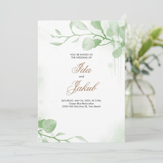 Groene Huwelijksuitnodiging Template Kaart (Staand voorkant)