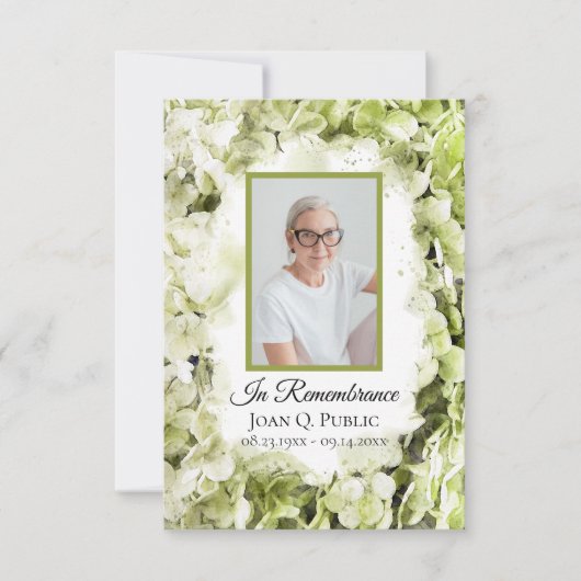 Groene Hydrangea Bloem Waterverf Begrafenis Sympat Bedankkaart (Voorkant)