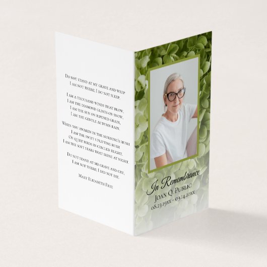 Groene Hydrangea Bloemen Begrafenis Gebed Visitekaartje (Buitenkant)