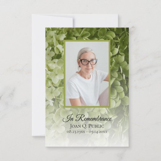 Groene Hydrangea Bloemen Begrafenis Sympathie Bedankkaart (Voorkant)