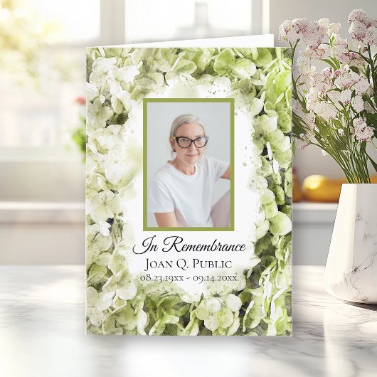 Groene Hydrangea Bloemen Begrafenisdienst Gevouwen Programma
