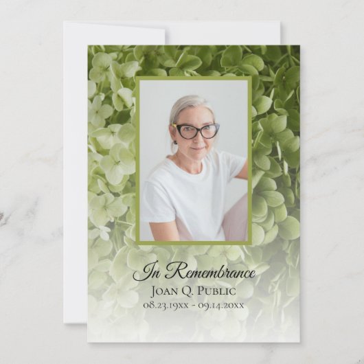 Groene Hydrangea Bloemen Dood Jubileum Kaart (Voorkant)