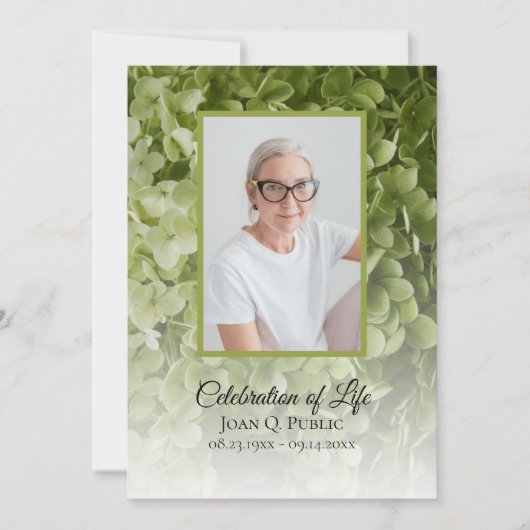 Groene Hydrangea Bloemen Viering van het Leven Kaart (Voorkant)