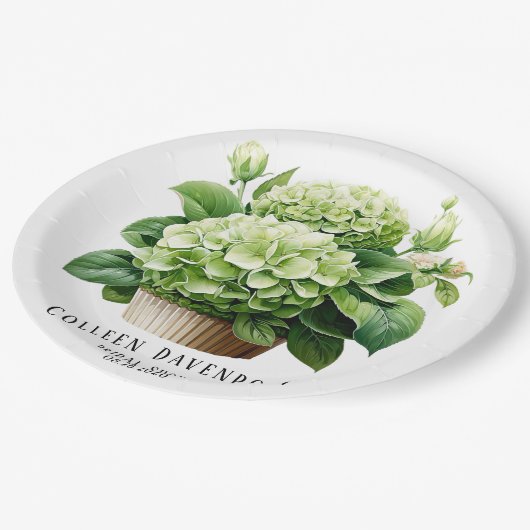 Groene Hydrangea Bloemen Vlinder Vrijgezellenfeest Papieren Bordje (Gekanteld)