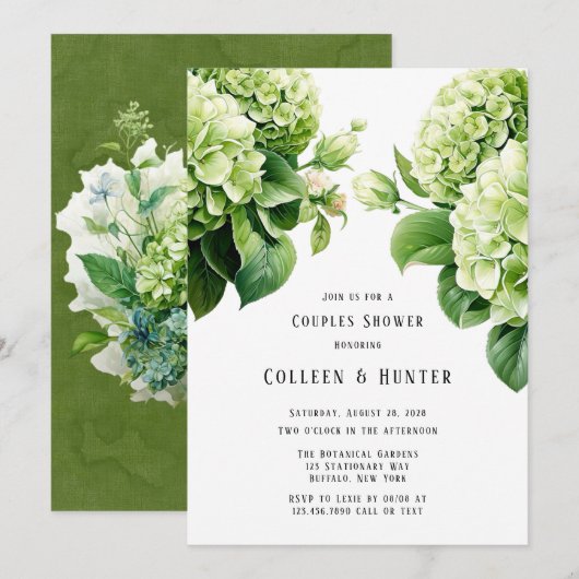 Groene Hydrangea Bloemenkoppels Douche Kaart (Voorkant / Achterkant)