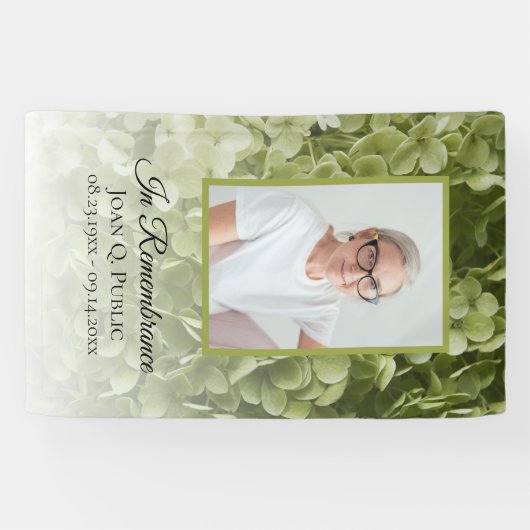 Groene Hydrangea Bloemenviering van het leven Begr Spandoek (Horizontaal)