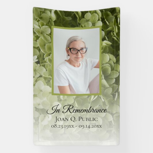 Groene Hydrangea Bloemenviering van het leven Begr Spandoek (Verticaal)