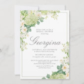 Groene Hydrangea Bloemige Monogram Bruidsuitnodigi Kaart (Voorkant)