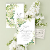 Groene Hydrangea Bloemige Monogram Bruidsuitnodigi Kaart