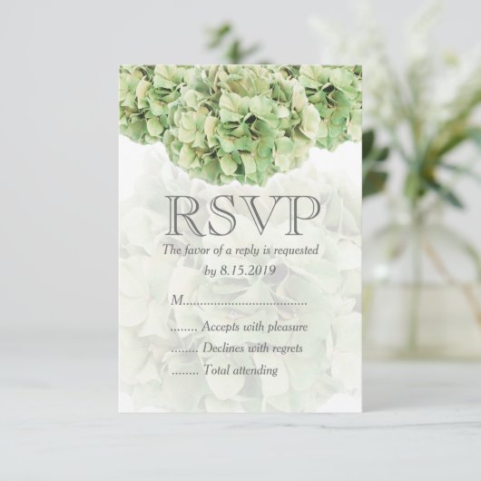 Groene Hydrangea Bruiloft RSVP Kaart (Staand voorkant)