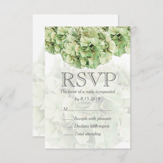 Groene Hydrangea Bruiloft RSVP Kaart (Voorkant / Achterkant)