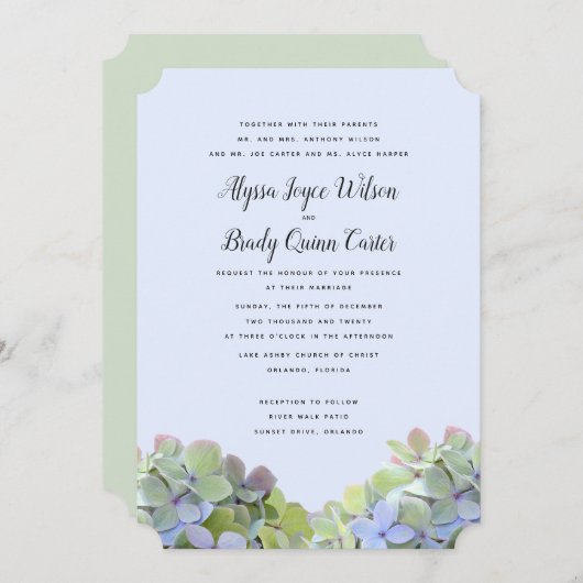 Groene Hydrangea Custom Wedding Uitnodigingen (Voorkant / Achterkant)
