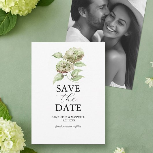 Groene Hydrangea Huwelijk Save The Dates met Foto Date