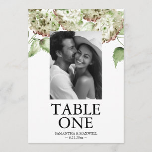 Groene Hydrangea Huwelijksfoto Tafel Nummer Kaarte Kaart