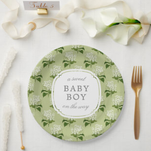 Groene Hydrangea Patroon Sweet Baby Geslacht Neutr Papieren Bordje