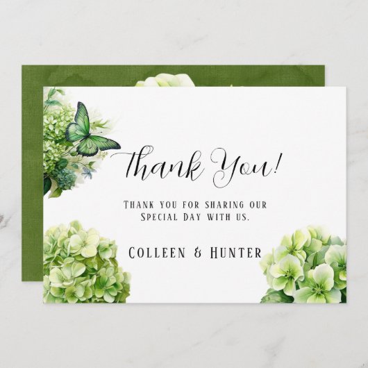 Groene Hydrangea repetitie diner bedankkaarten Kaart (Voorkant / Achterkant)