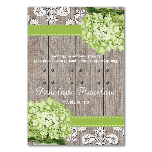 Groene Hydrangea Ribbon DIY Tent Place Card Kaart (Voorkant)