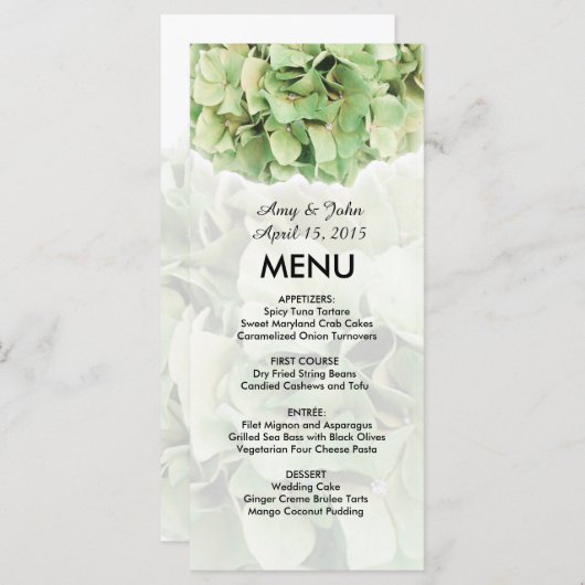 Groene hydrangea trouwmenu hydrangea2 menu (Voorkant / Achterkant)