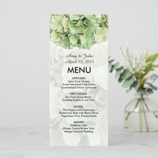 Groene hydrangea trouwmenu hydrangea2 menu (Staand voorkant)