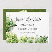 Groene Hydrangea vlinder Bewaar de datumkaarten Kaart (Voorkant / Achterkant)