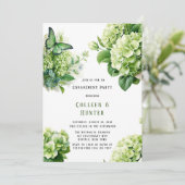 Groene Hydrangea Vlinder Bloemen Verlovingsfeest Kaart (Staand voorkant)