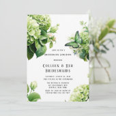 Groene Hydrangea Vlinder Bruidsmeisjes Luncheon Kaart (Staand voorkant)