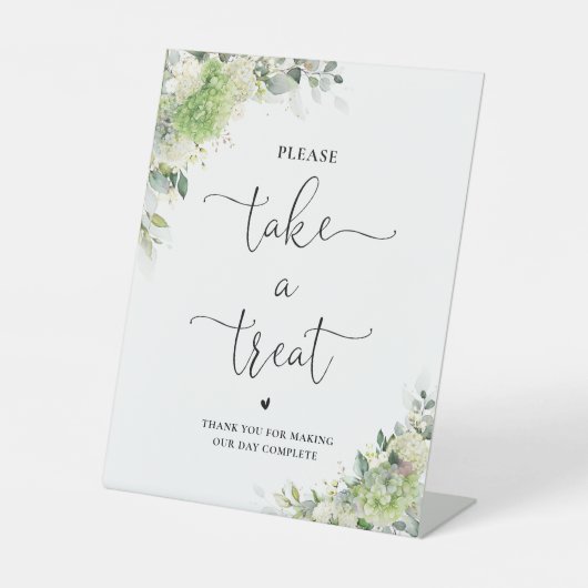 Groene Hydrangea's Bruiloftsshower Neem Een Trakta Reclamebord Met Voetstuk (Voorkant)
