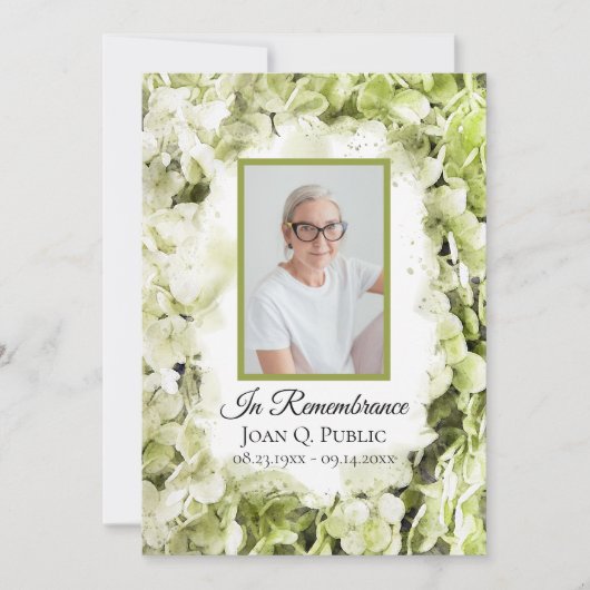 Groene Hydrangeas Waterverf Dood Jubileum Kaart (Voorkant)