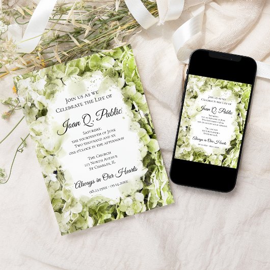 Groene Hydrangeas Waterverf Viering van het Leven Kaart