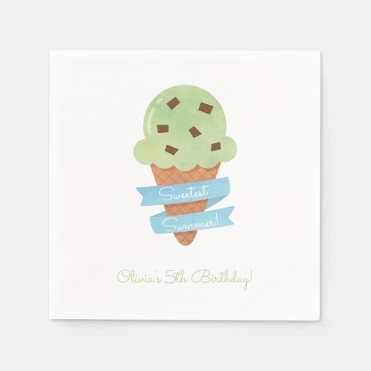 Groene Ice Cream Cone Kinderen Verjaardagsfeestje Servetten (Voorkant)