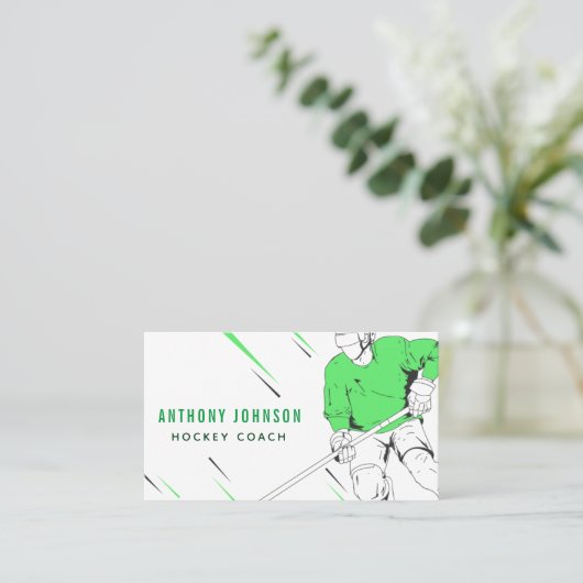 Groene Ice Hockey Player Coach Silhouette Sports Visitekaartje (Staand voorkant)