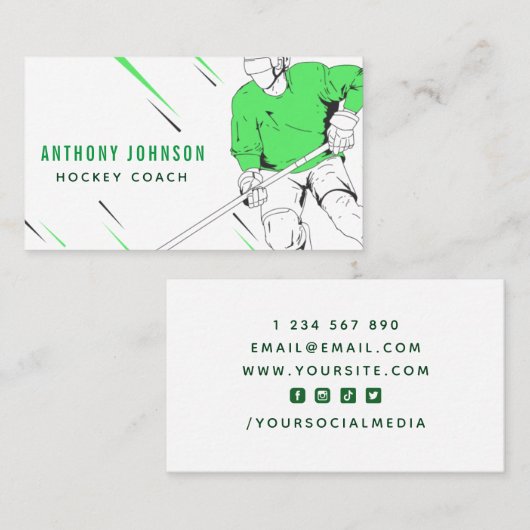Groene Ice Hockey Player Coach Silhouette Sports Visitekaartje (Voorkant / Achterkant)