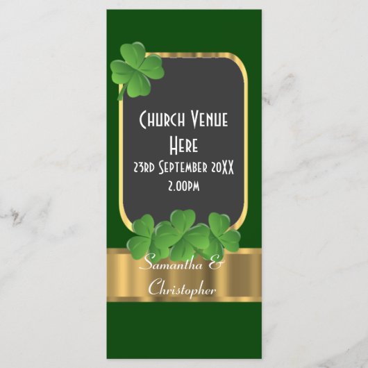 Groene Ierse shamrock klaver bruiloft programma Programmakaart (Voorkant)