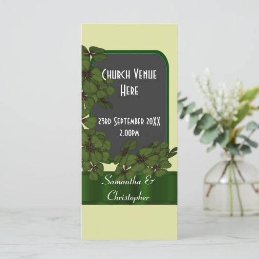 Groene Ierse shamrock klaver bruiloft programma Programmakaart (Staand voorkant)