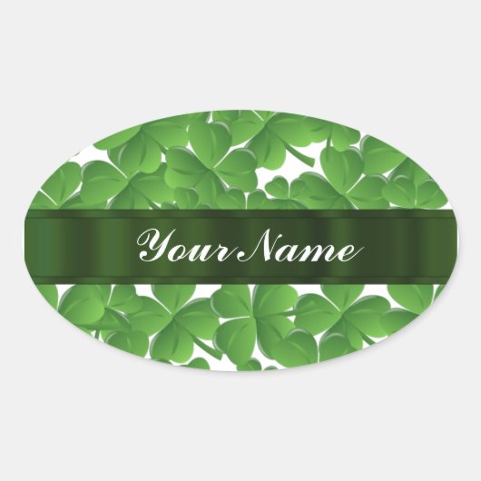 Groene Ierse shamrocken gepersonaliseerd Ovale Sticker (Voorkant)