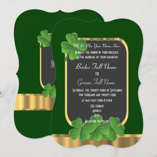 Groene Ierse sjamrock bruiloft Kaart (Voorkant / Achterkant)