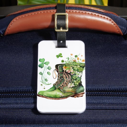 GROENE IERSE WERKBOOTS MET SAMROCKSTROMEN BAGAGELABEL (Voorkant Insitu 2)