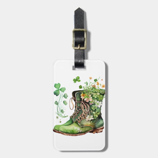 GROENE IERSE WERKBOOTS MET SAMROCKSTROMEN BAGAGELABEL (Voorkant verticaal)