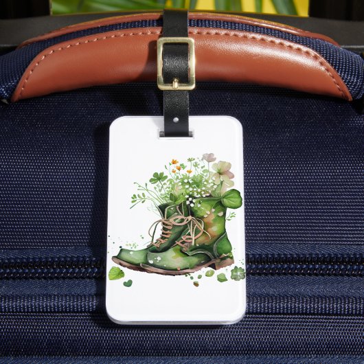 GROENE IERSE WERKBOOTS MET SAMROCKSTROMEN BAGAGELABEL (Voorkant Insitu 2)