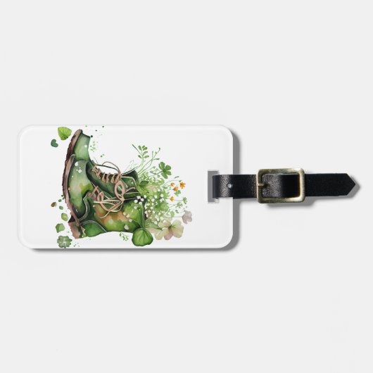 GROENE IERSE WERKBOOTS MET SAMROCKSTROMEN BAGAGELABEL (Voorkant horizontaal)