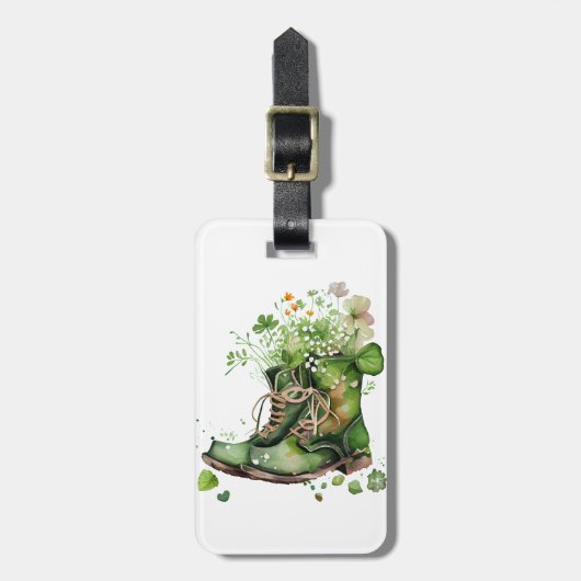 GROENE IERSE WERKBOOTS MET SAMROCKSTROMEN BAGAGELABEL (Voorkant verticaal)