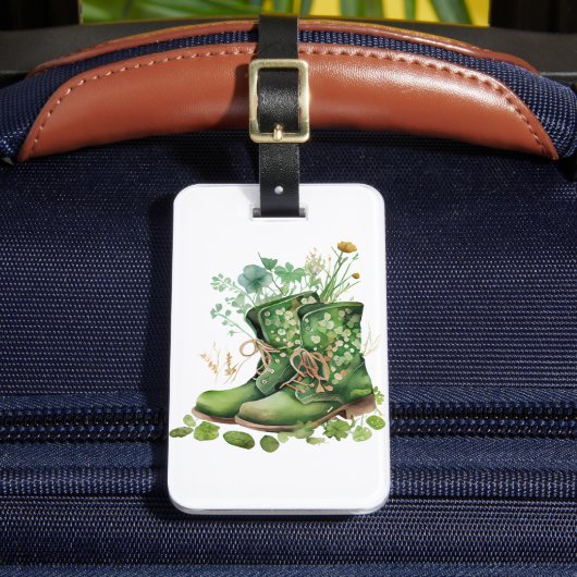 GROENE IERSE WERKBOOTS MET SAMROCKSTROMEN BAGAGELABEL (Voorkant Insitu 2)