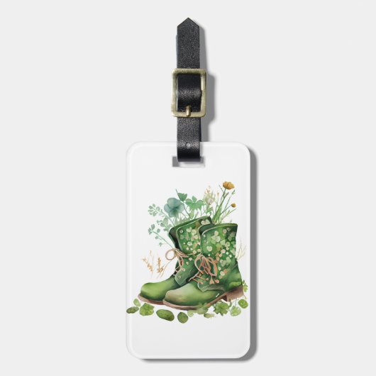 GROENE IERSE WERKBOOTS MET SAMROCKSTROMEN BAGAGELABEL (Voorkant verticaal)