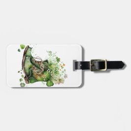 GROENE IERSE WERKLAARZEN MET KLAVERTJE VIER BLOEME BAGAGELABEL
